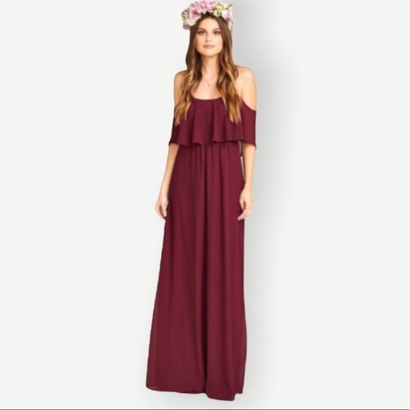 Show Me Your Mumu Caitlin Ruffle Maxi Dress Merlot - Picture 1 of 12